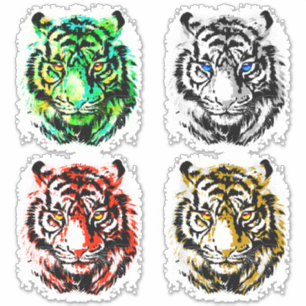4 Cabezas de tigre pegatina - pegatinas de tigres