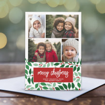 4 Collage de Fotos - Feliz Navidad Botánico Rojo