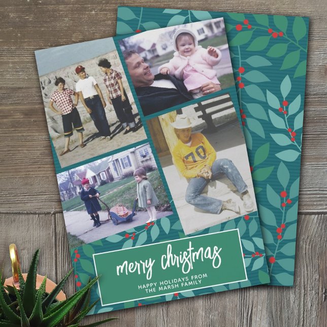 4 Collage de Fotos - Feliz Navidad Botánico Verde (Subido por el creador)