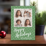 4 Collage de fotos Feliz Navidad Whimsical Polkado<br><div class="desc">Usa cuatro fotos cuadradas con el sujeto en el medio. Haz un saludo feliz único y de moda con un patrón divertido en la parte trasera. Si necesita mover algo,  haga clic en el botón personalizar para realizar cambios.</div>
