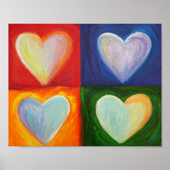 4 corazones de amor pintando Posters de arte (Frente)