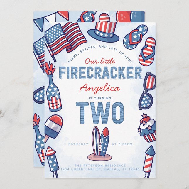 4 de julio 2014 Invitación a la fiesta de cumpleañ (Anverso / Reverso)