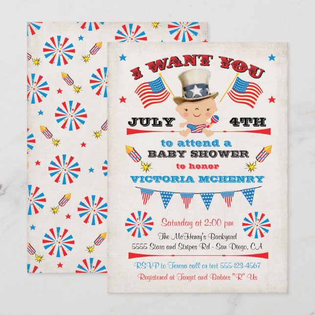4 de julio Baby Shower invitaciones (Anverso / Reverso)