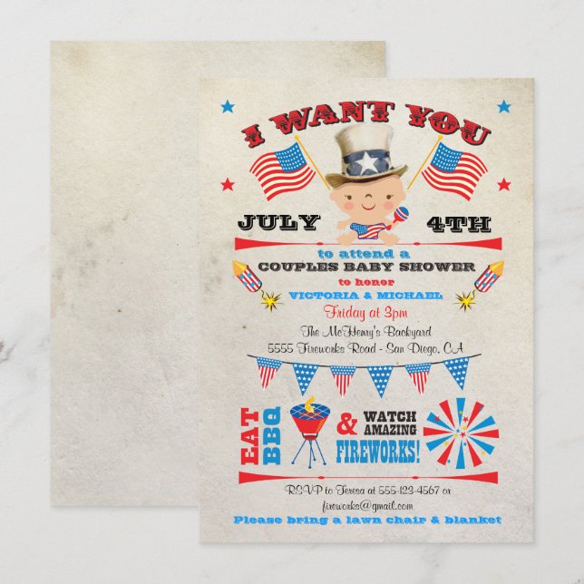 4 de julio Barbecue bbq Baby Shower invitaciones (Anverso / Reverso)