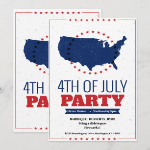 4 de julio Barbeque Party Invitación a América Map