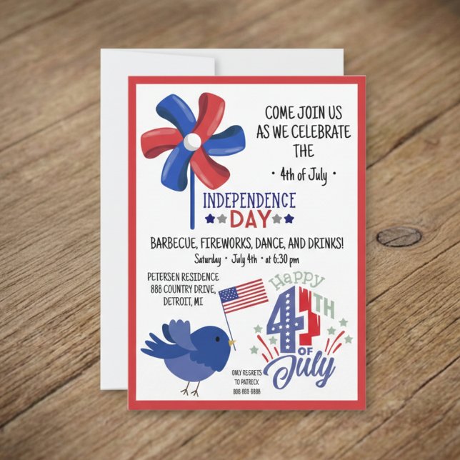 4 de julio BBQ Come Únase a la invitación del Part (Patriotic Independence Day Celebration Invite)