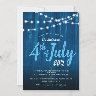 4 de julio BBQ Rustic Lights Blue Wood