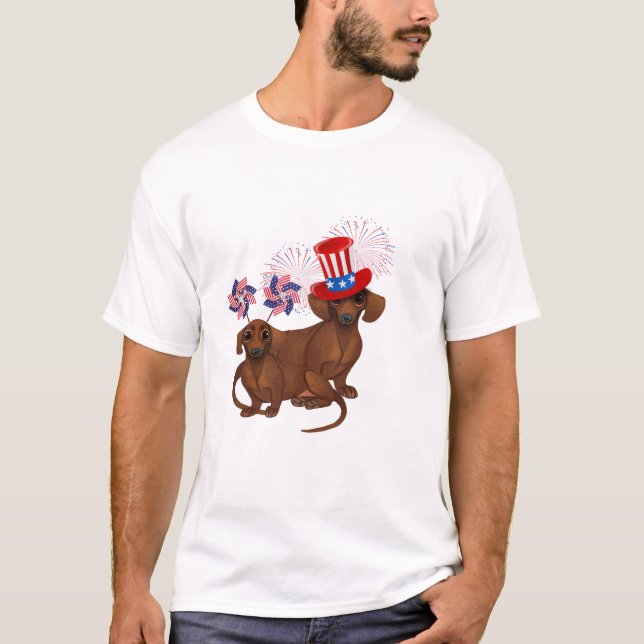 4 de julio Camiseta Patriótica de Dachshund (Anverso)