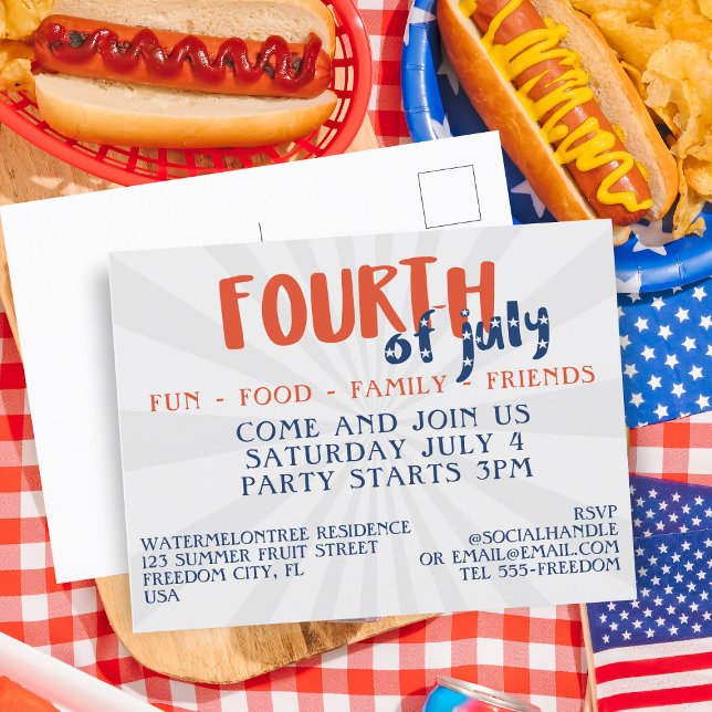 4 de julio Cartel de invitación a la fiesta de fue (Fun, Food, Family & Friends. All the ingredients for a fabulous Fourth. Just add your party details)