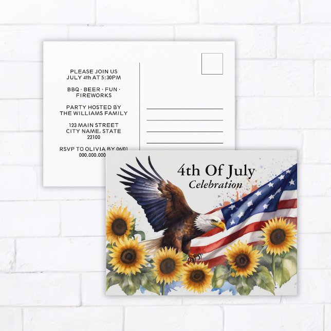 4 De Julio Celebración BBQ Party Invitación (4th Of July Celebration BBQ Party Invitation Postcard
)