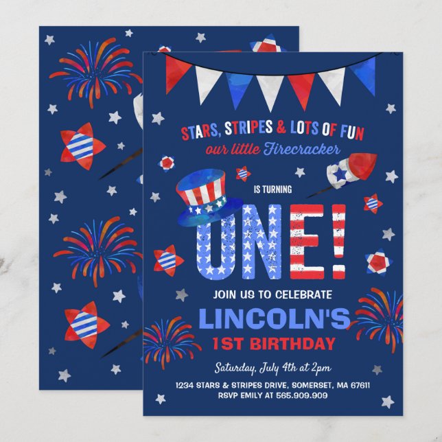 4 de julio cuarto de la invitación del cumpleaños (Anverso / Reverso)