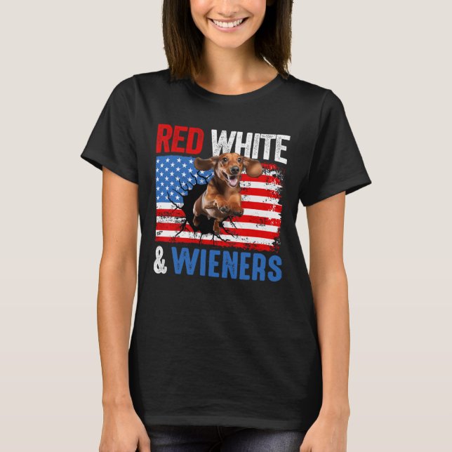 4 De Julio Dachshund Camisa De Perro Blanco Rojo Y (Anverso)