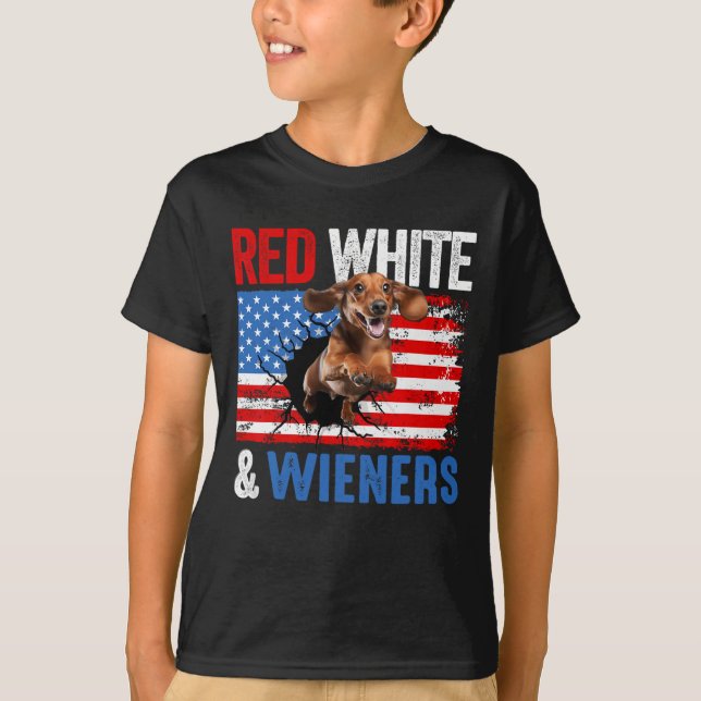 4 De Julio Dachshund Camisa De Perro Blanco Rojo Y (Anverso)