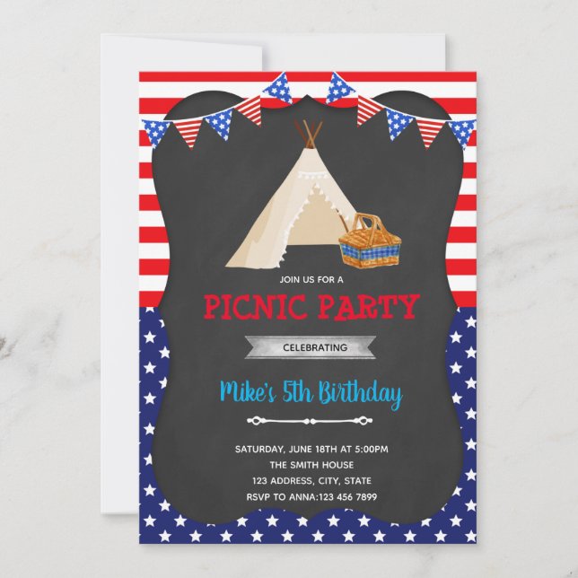 4 de julio de fiesta de picnic Invitación (Anverso)