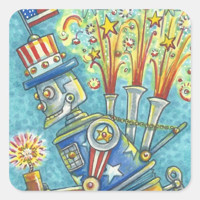 4 DE JULIO DE FUEGOS ARTIFICIALES PEGATINAS ROBOT  (Anverso)