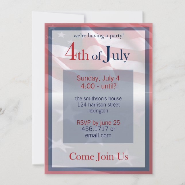 4 de julio de invitación de partido (Anverso)