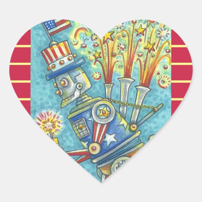 4 DE JULIO FUEGOS ARTIFICIALES PEGATINAS DE ROBOT  (Anverso)