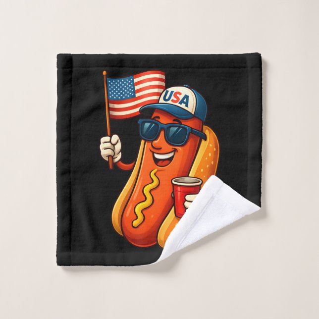 4 de julio Hotdog Funny Bandera Patriótica de EEUU (Toallita)