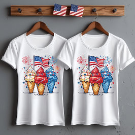 4 de julio Ice Cream USA Bandera camiseta femenina