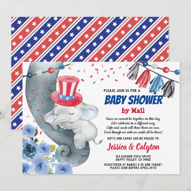 4 de julio Invitación a Baby Shower por correo (Anverso / Reverso)