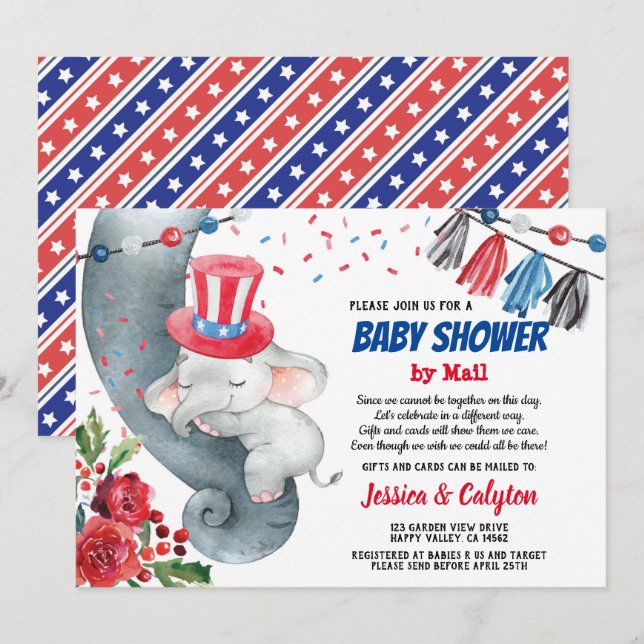 4 de julio Invitación a Baby Shower por correo (Anverso / Reverso)