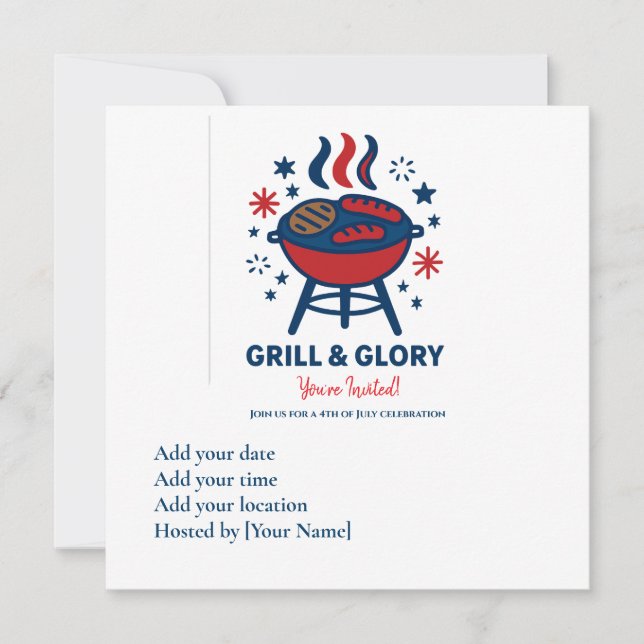 4 de julio Invitación a barbacoa - Blanco Rojo y P (Anverso)