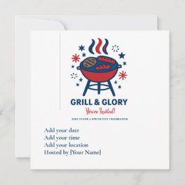 4 de julio Invitación a barbacoa - Blanco Rojo y P