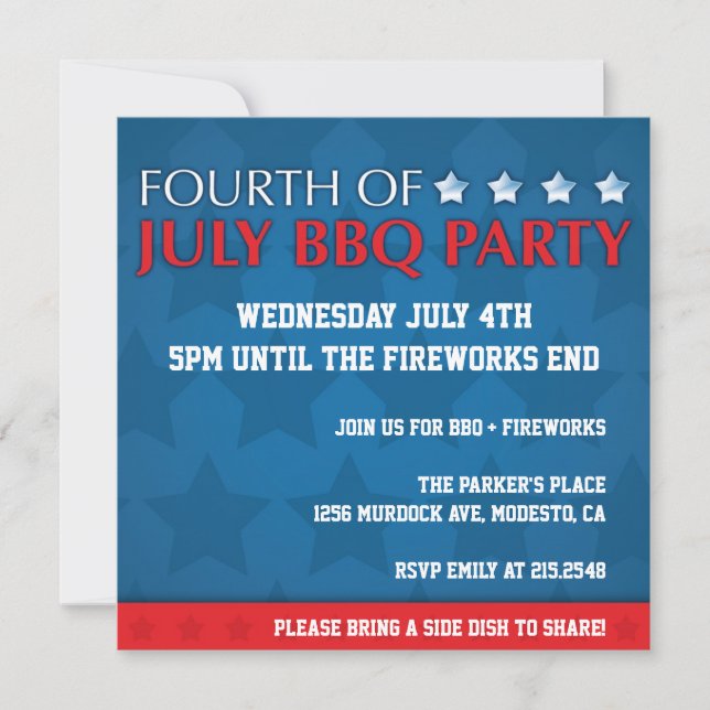 4 de julio Invitación a Fiesta BBQ (Anverso)