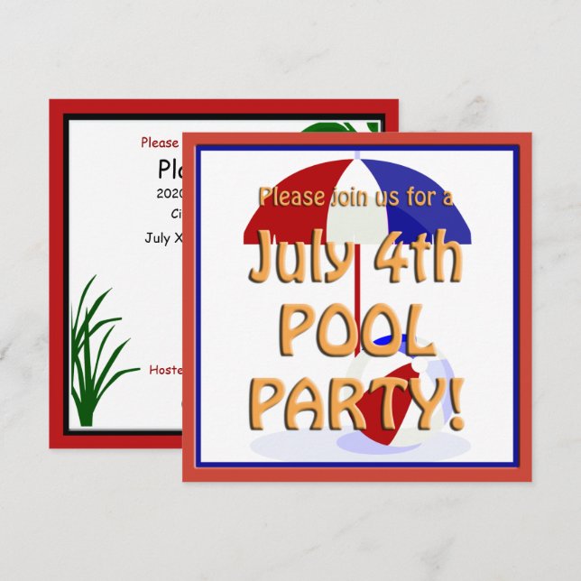 4 de julio Invitación a Fiesta de la piscina (Anverso / Reverso)