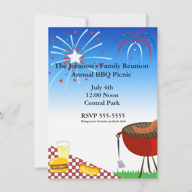 4 de julio invitación a la barbacoa de picnic para (Anverso)