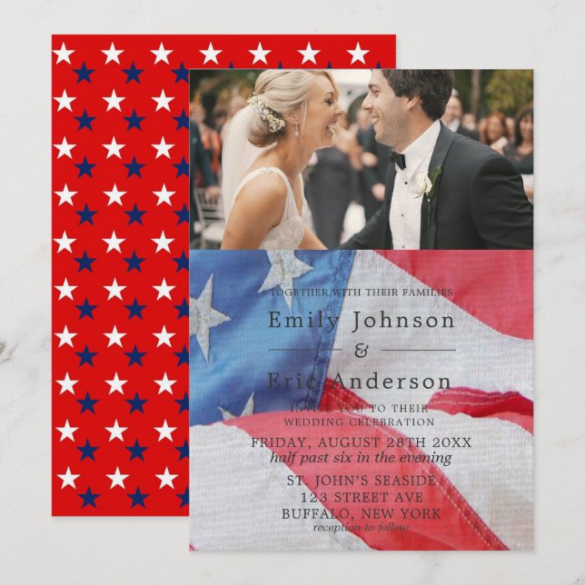 4 De Julio Invitación A La Boda Con Bandera (Anverso / Reverso)