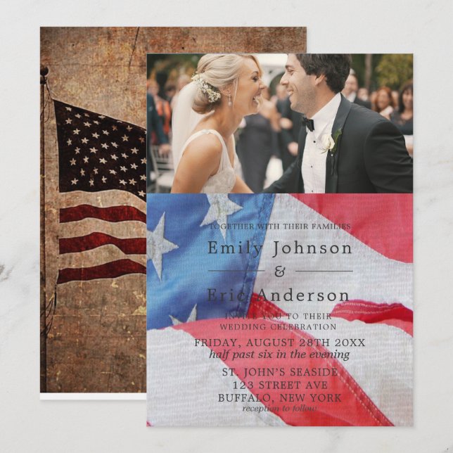 4 De Julio Invitación A La Boda Con Bandera (Anverso / Reverso)
