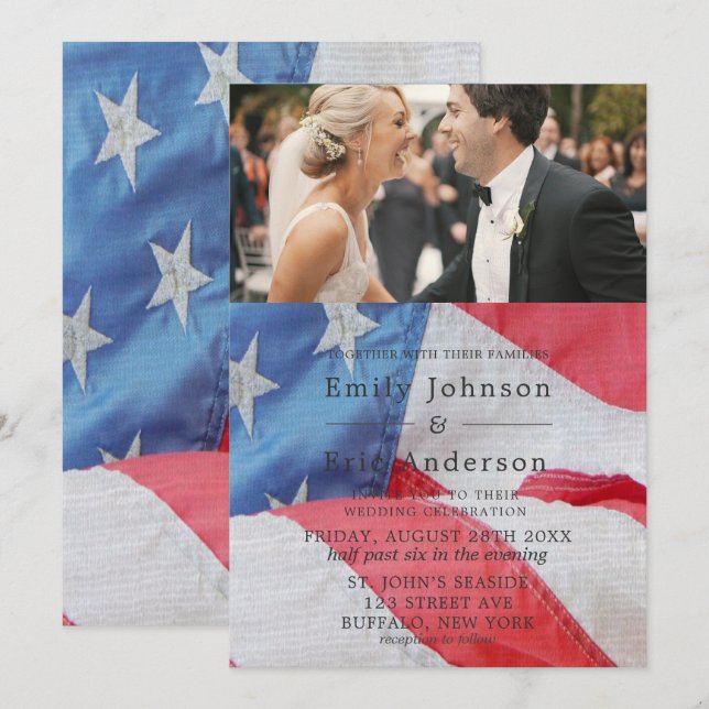 4 De Julio Invitación A La Boda Con Bandera (Anverso / Reverso)