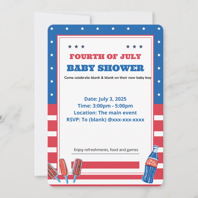 4 de julio invitación a la ducha de bebé (Anverso)
