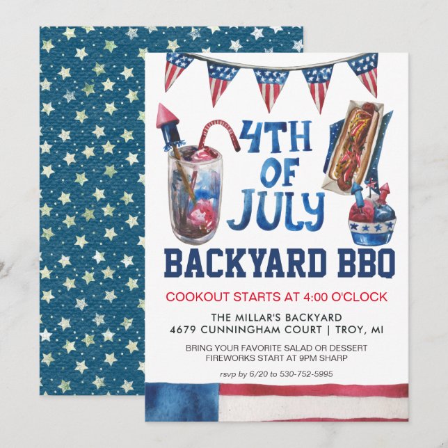 4 de julio Invitación a la fiesta barbacoa (Anverso / Reverso)