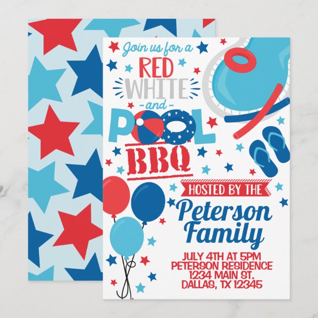 4 de julio Invitación a la fiesta de barbacoa (Anverso / Reverso)