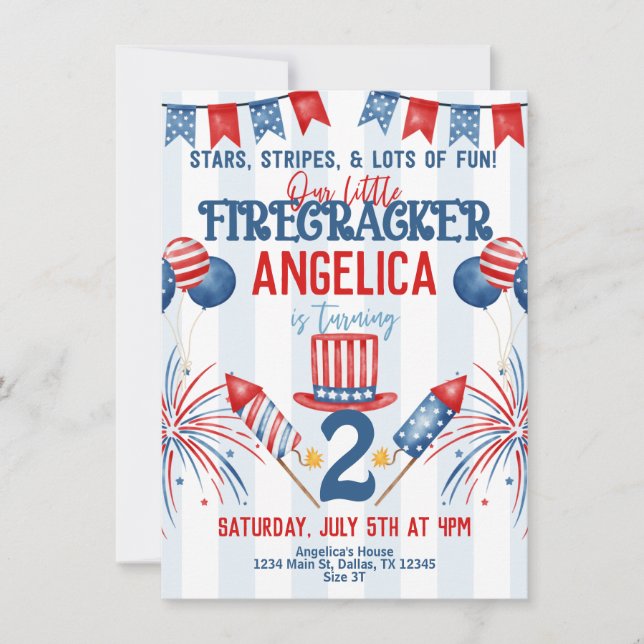 4 de julio Invitación a la fiesta de cumpleaños (Anverso)