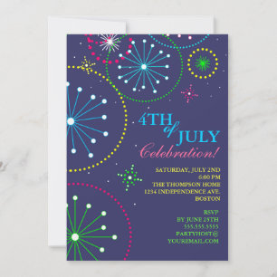 4 de julio Invitación a la fiesta de fuegos artifi