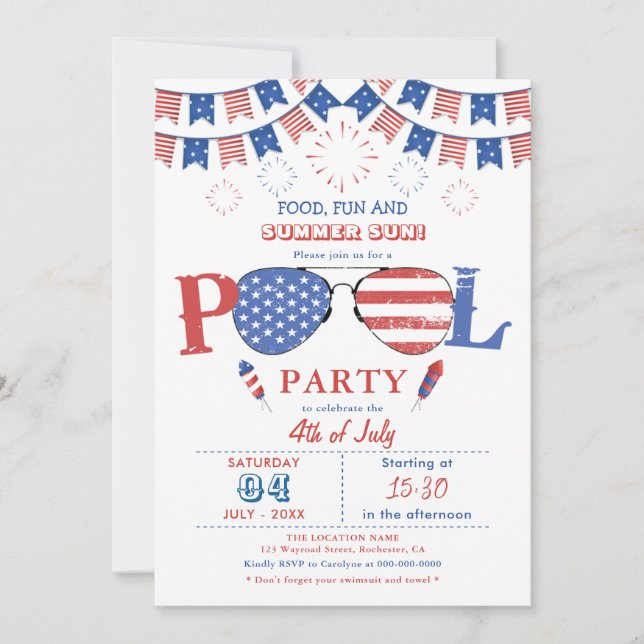 4 de julio Invitación a la Fiesta de la Piscina (Anverso)