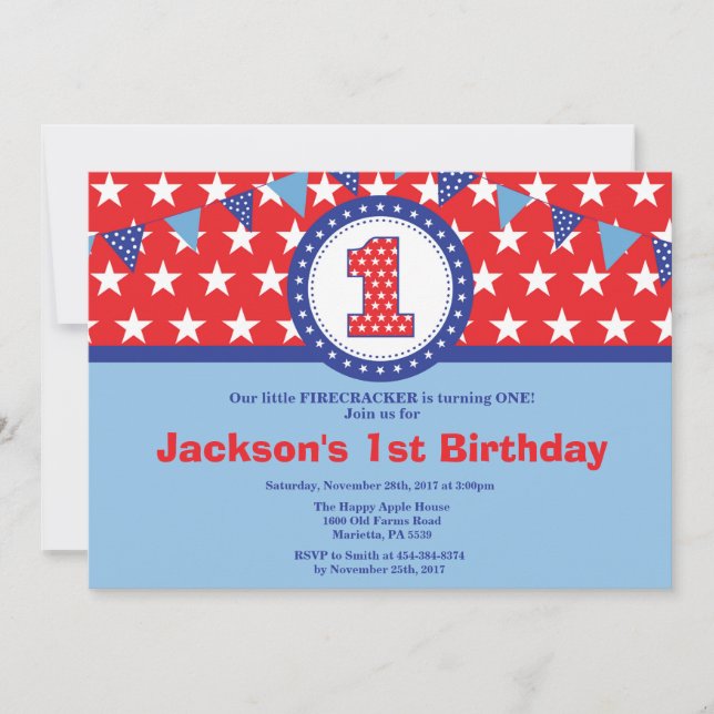 4 de julio Invitación a primer cumpleaños (Anverso)