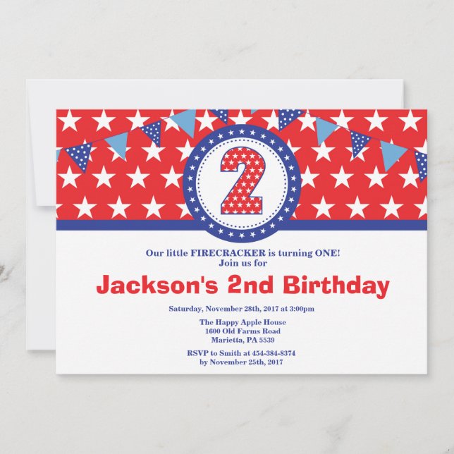 4 de Julio Invitación a Segundo Cumpleaños (Anverso)