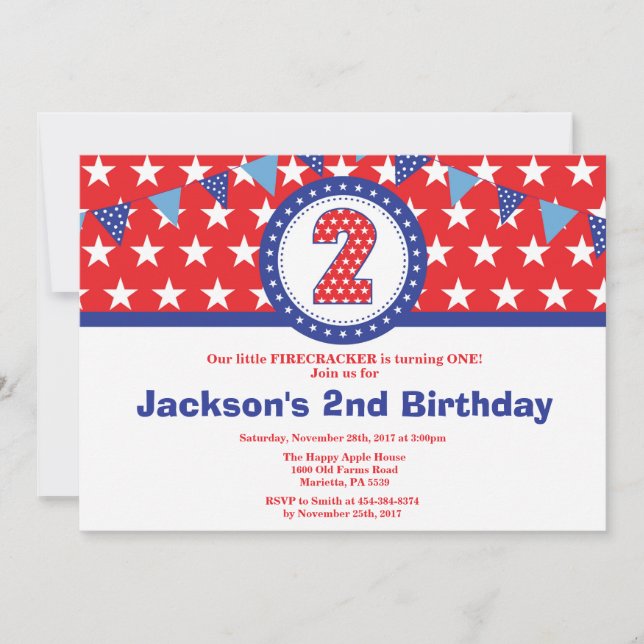 4 de Julio Invitación a Segundo Cumpleaños (Anverso)