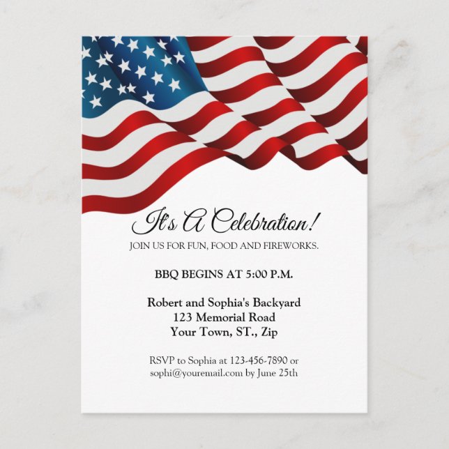 4 de julio Invitación Bandera azul blanca roja ond (Anverso)