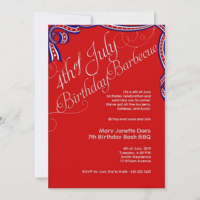 4 de julio Invitación de cumpleaños a BBQ (Anverso)