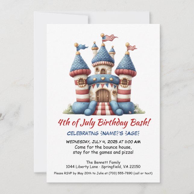 4 de julio Invitación de cumpleaños a la casa Bonz (Anverso)