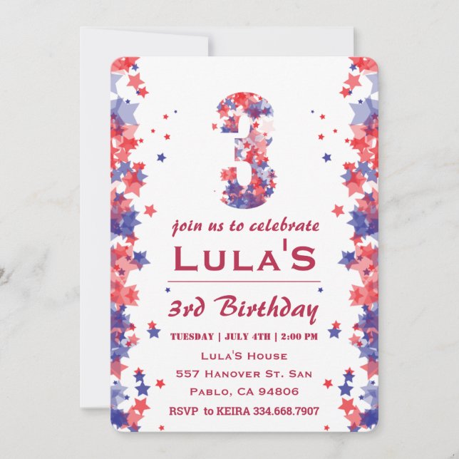 4 De Julio Invitación De Fiesta De Cumpleaños (Anverso)