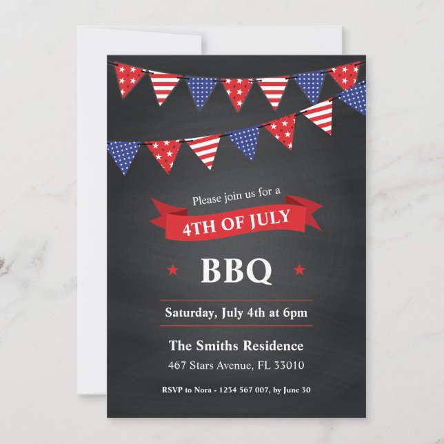 4 de julio Invitación de la fiesta barbacoa (Anverso)