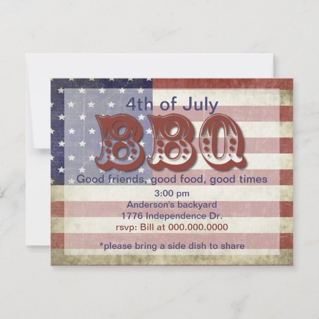 4 de julio Invitación de la fiesta barbacoa (Anverso)