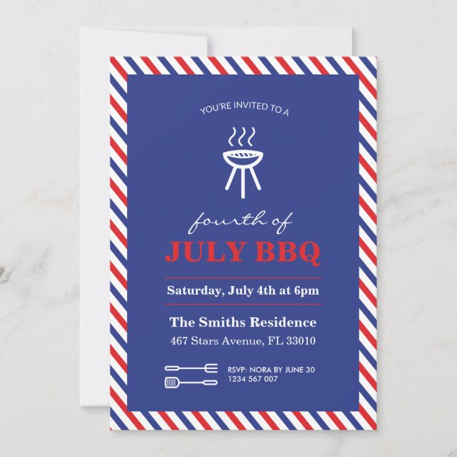 4 de julio Invitación de la fiesta barbacoa (Anverso)