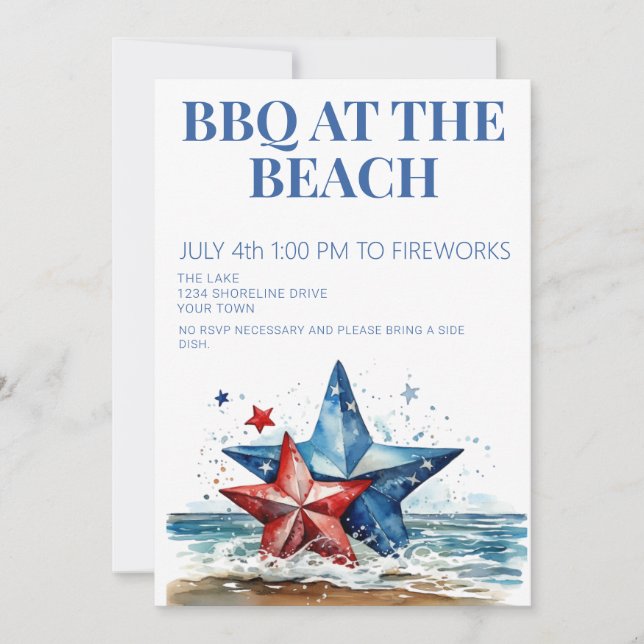 4 de julio Invitación de la fiesta barbacoa (Anverso)